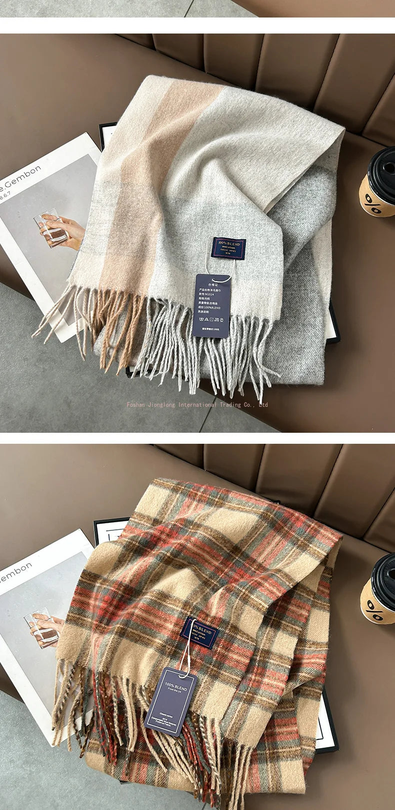 2025autumn andwinter classic checkered printed fashionable scarf style for couples, Australian imitation wool texture warm scarf