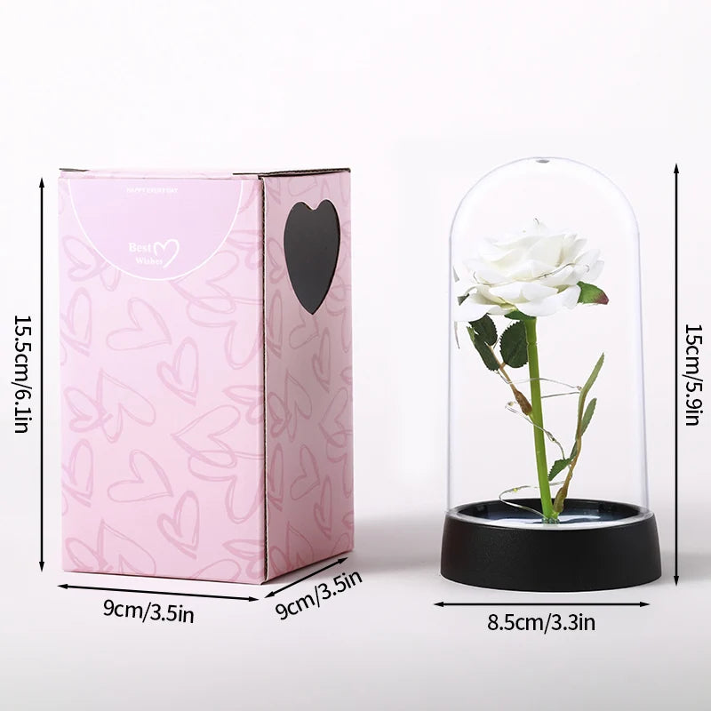 Artificial Rose Flowers Eternal Rose LED Light Foil Flower in Glass Cover Simulation Rose Flower Christmas Valentine's Day Gifts