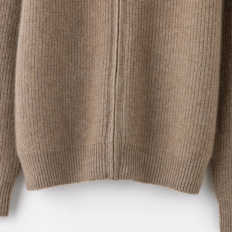 Autumn and winter women's clothing 100% pure cashmere collar thick knit zipper cardigan oversized coat sweater long sleeve loose
