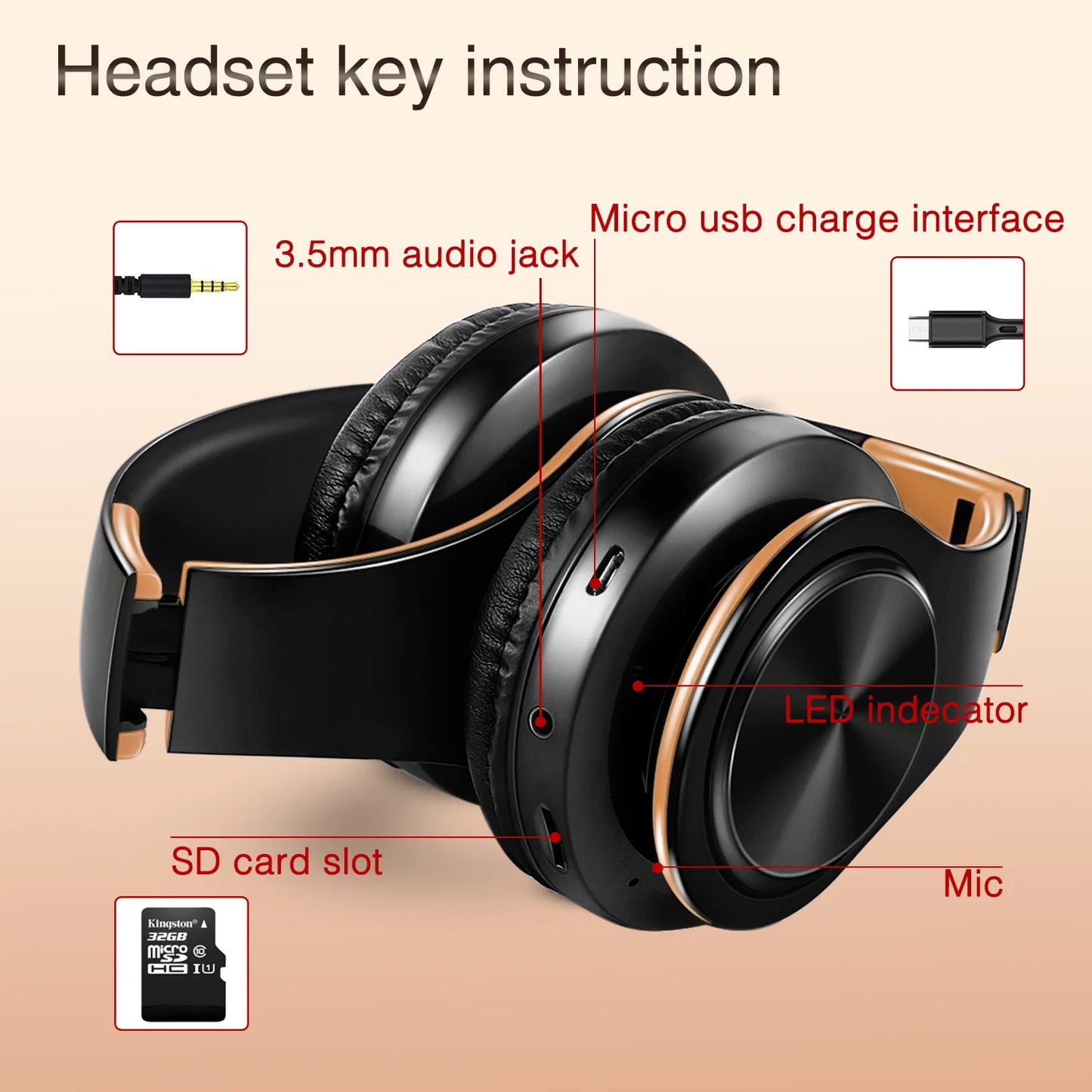 Men Gift  Wireless Headphones Bluetooth Earphone Stereo Headset Game with Build-in MIC with Universal for Android and iOS