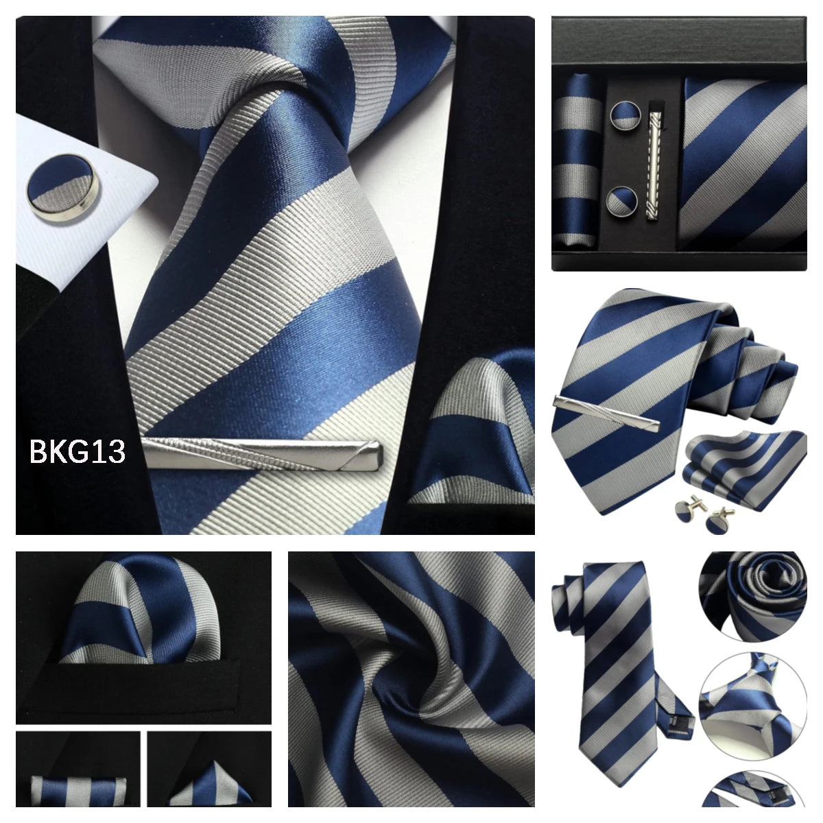 Classic 100% Silk Men's Ties In Gift box 8cm Plaid Dot Striped Business Necktie Handkerchief Cufflinks Wedding Party Tie Set