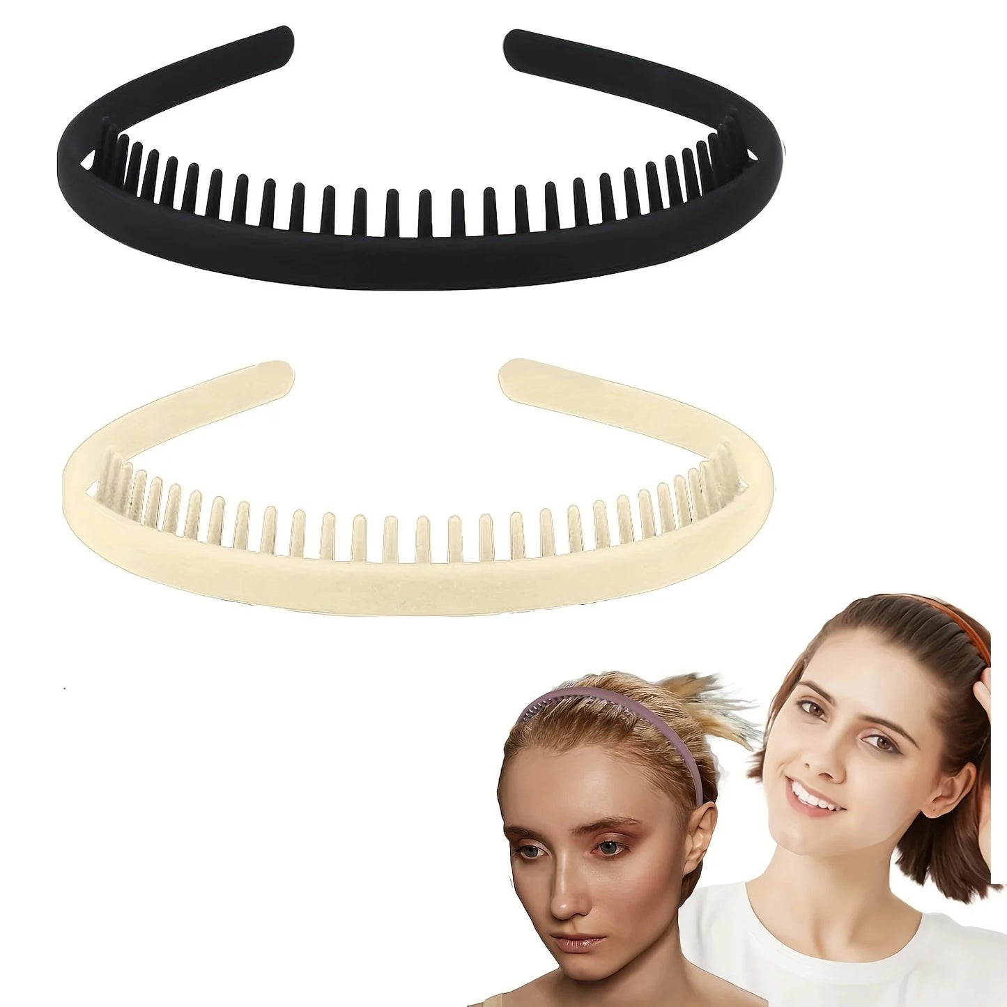 2 PCS Non Slip Fashion Effortless Plastic Headbands with Teeth Comb Skinny Hair Bands for Women Men Teen Girls Sports Headbands
