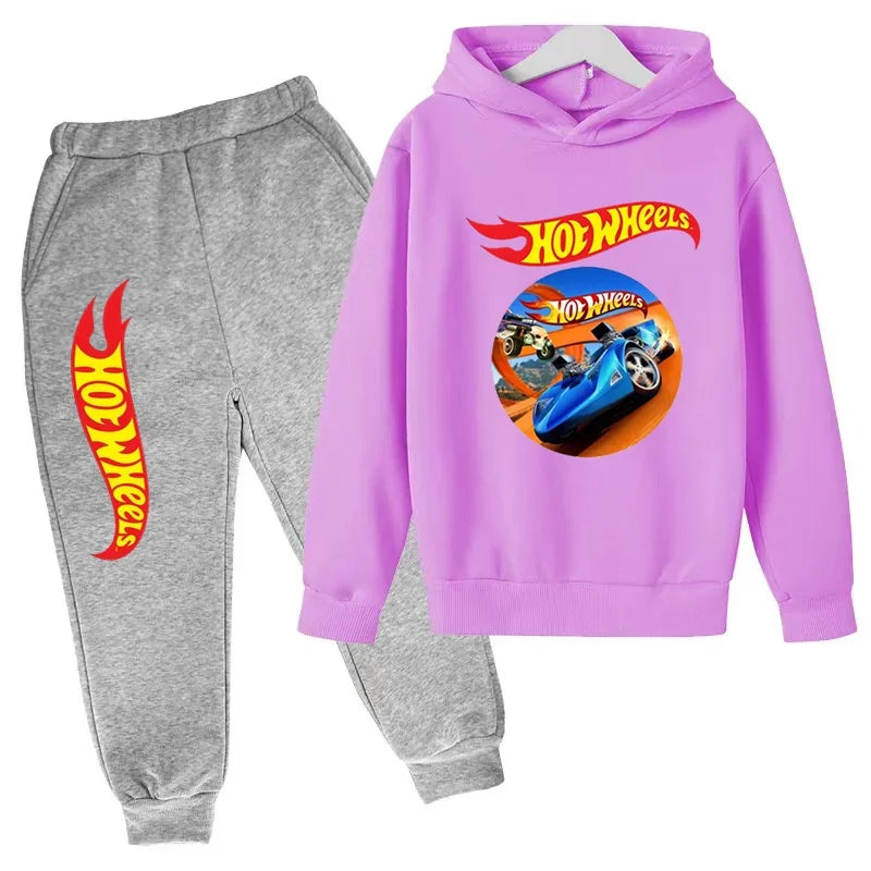 Kids Clothing Hot Wheels Car Game Printed Hoodie Coat 3-12 Yrs Boys Girls Toddler Top+pants Fashion Sweatshirt Casual Sportswear