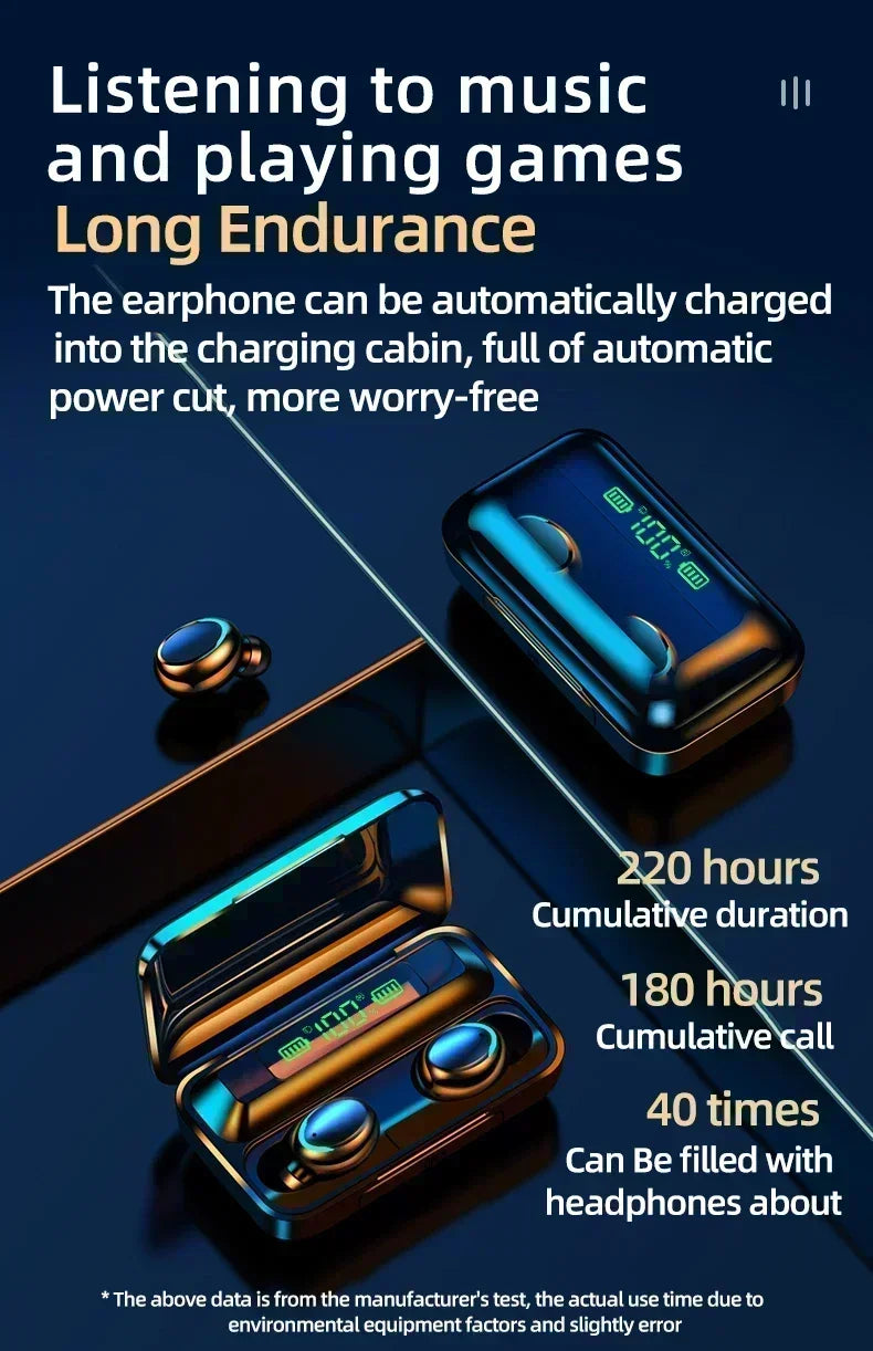 Bluetooth Headphones 9D Stereo High Bass Sport Earphones Handfree Touch Control Tws Wireless Earbuds Waterproof Headset