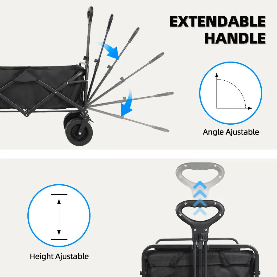 Collapsible Folding Utility Beach Wagon Cart Heavy Duty Large Capacity Fold Wagon Outdoor Trolley Portable Camping Cart Table