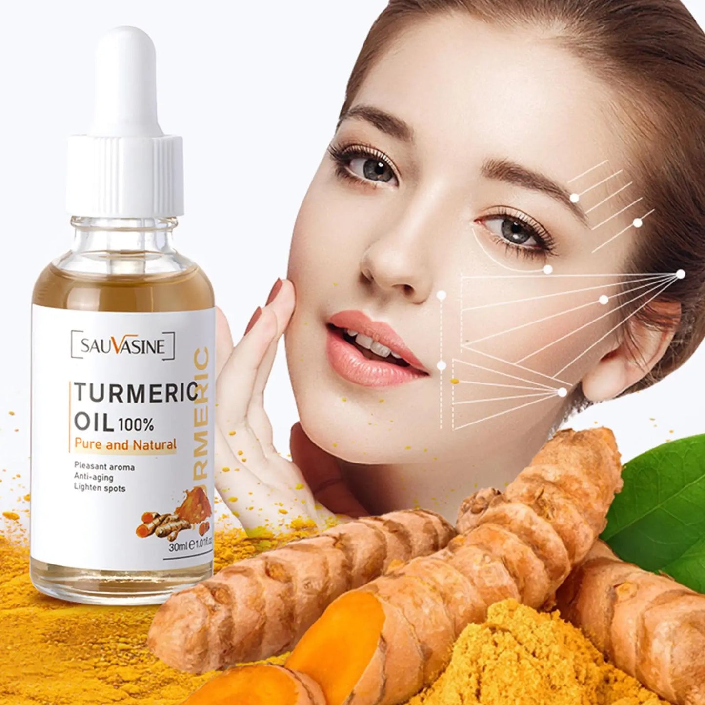 5 Piece Set Turmeric Facial Care Acne Cleansing Cream,Anti-Aging Serum,Dark Spot Moisturizer Fade Spots for Radiant Skin Care