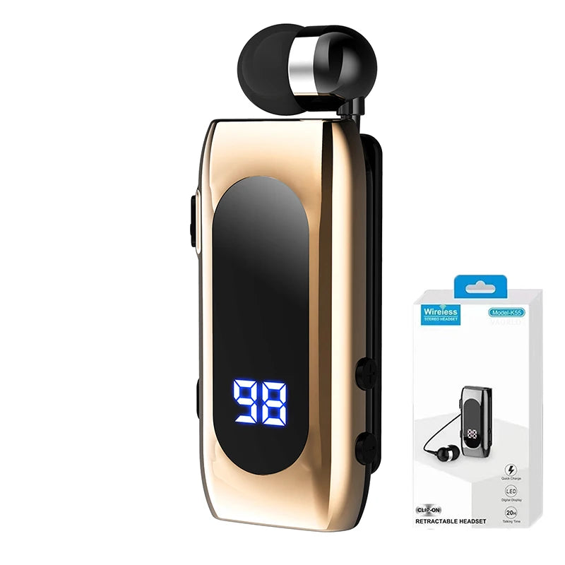 K55 Lavalier Business Bluetooth 5.2 Headphone Talk/Music Time 20 Hours,LED Digital Display,Noice Cancelling Wireless Earphones