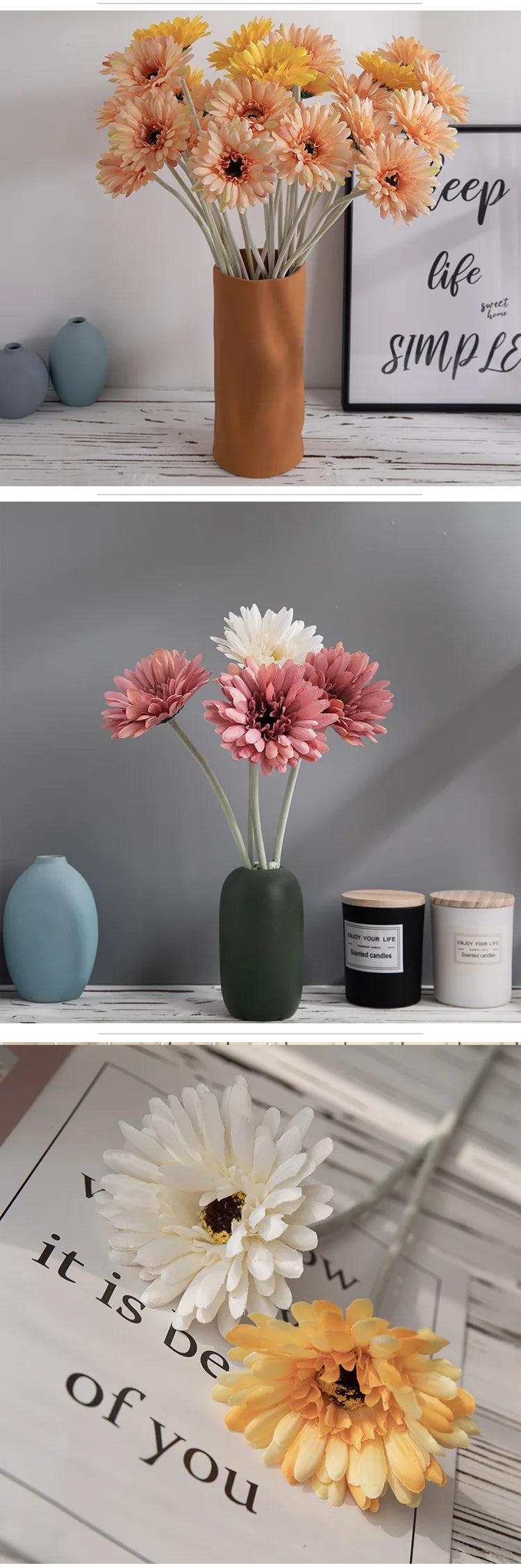 1piece 55cm Artificial Gerbera Flower Branch Wedding Garden Decoration Fake Silk Sunflower Party Home Decoration Accessories