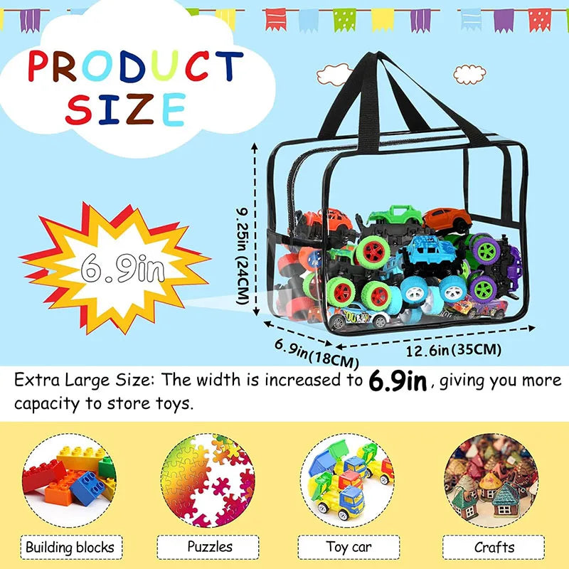 Waterproof Zippered Toy Storage Bag, Transparent PVC Travel Pouch for Sand Beach Puzzles, Cosmetic Toiletry Organizer
