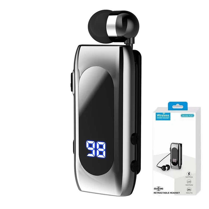 K55 Lavalier Business Bluetooth 5.2 Headphone Talk/Music Time 20 Hours,LED Digital Display,Noice Cancelling Wireless Earphones