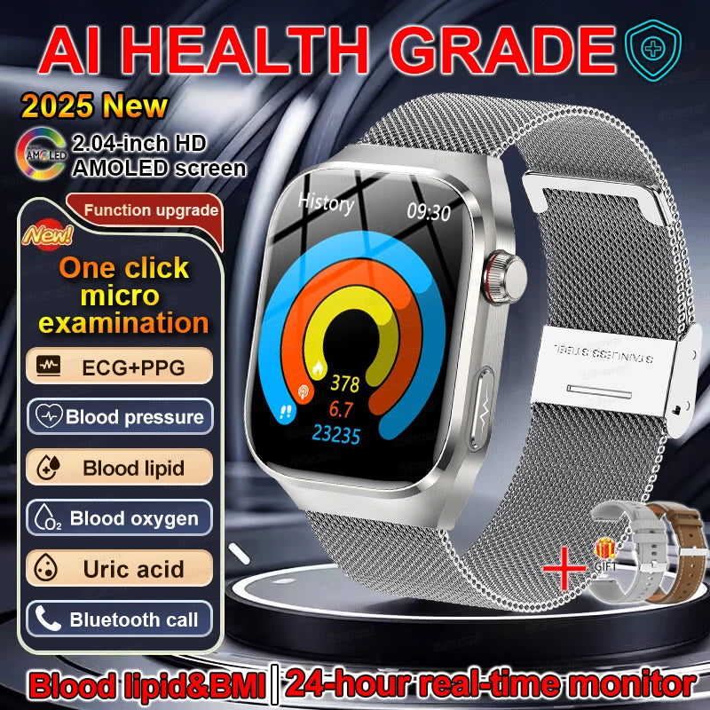 2025 New ECG+PPG Clock Smartwatch Men Uric Acid Blood Pressure Blood Oxygen Body Analysis Heart Health Monitor Smart Watch lady