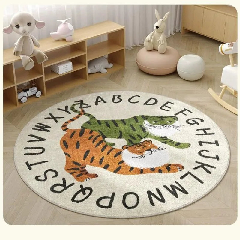 Cute Animals Print Large Area Round Rug Non-Slip Wear-resistant Circle Carpet for Living Room Bedroom Soft Floor Mat Home Decor