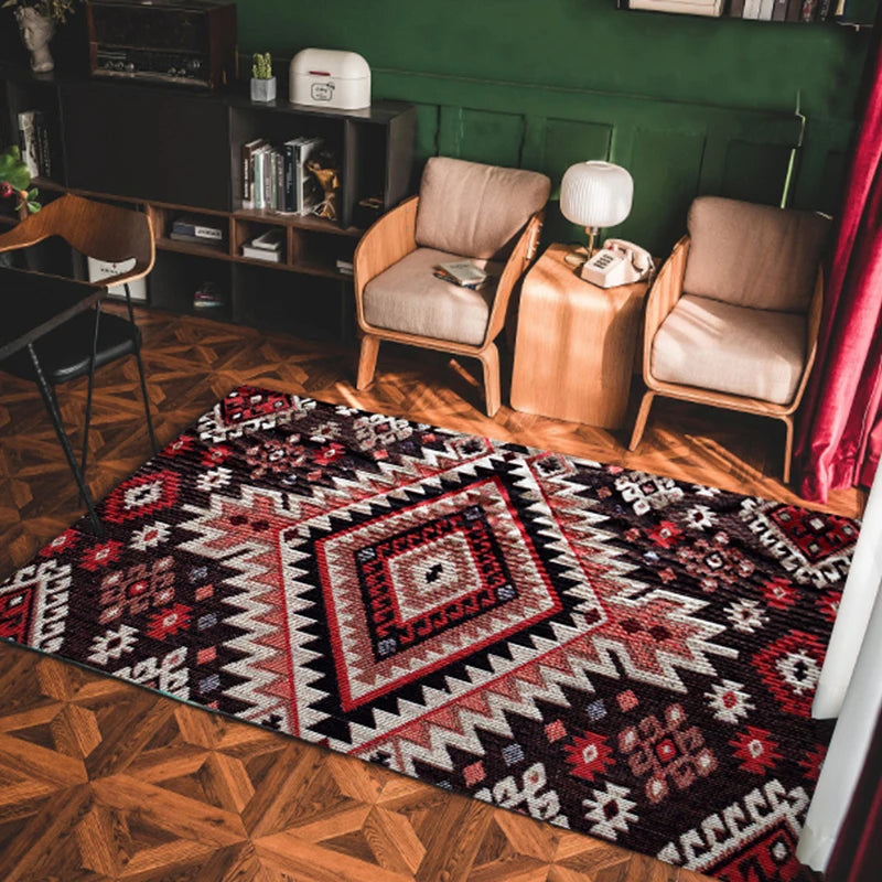 VIKAMA Bohemian Machine Washable Living Room Carpet Soft Non-Slip Ethnic Style Bedroom Cloakroom Carpet Foldable Home Decor