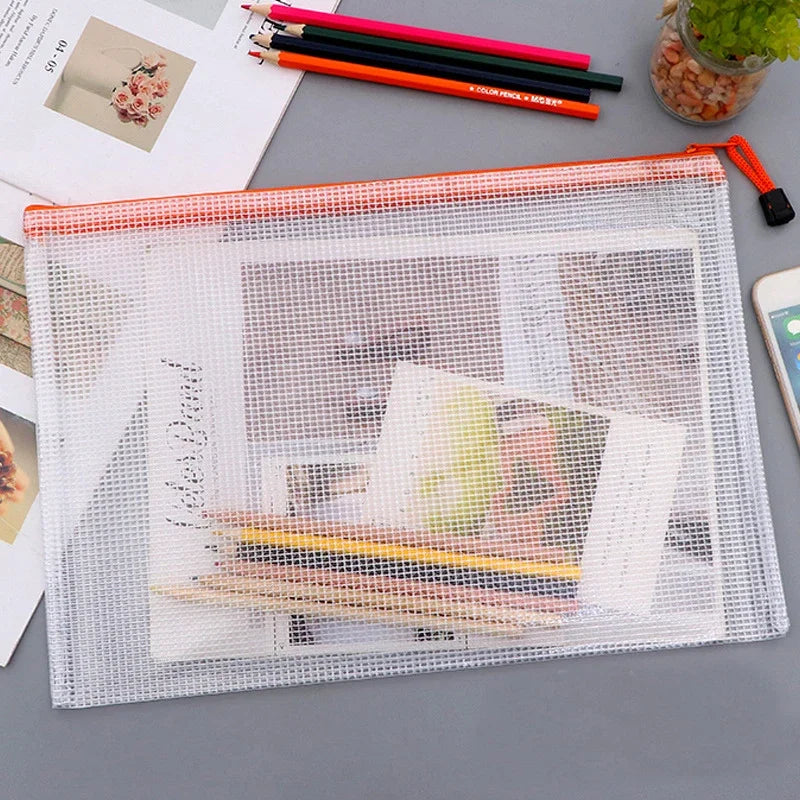 PVC Stationery Storage Bag Folder File Mesh Zipper Pouch A4 A5 A6 A3 Document Bag File Folders School Office Supplies Organizer