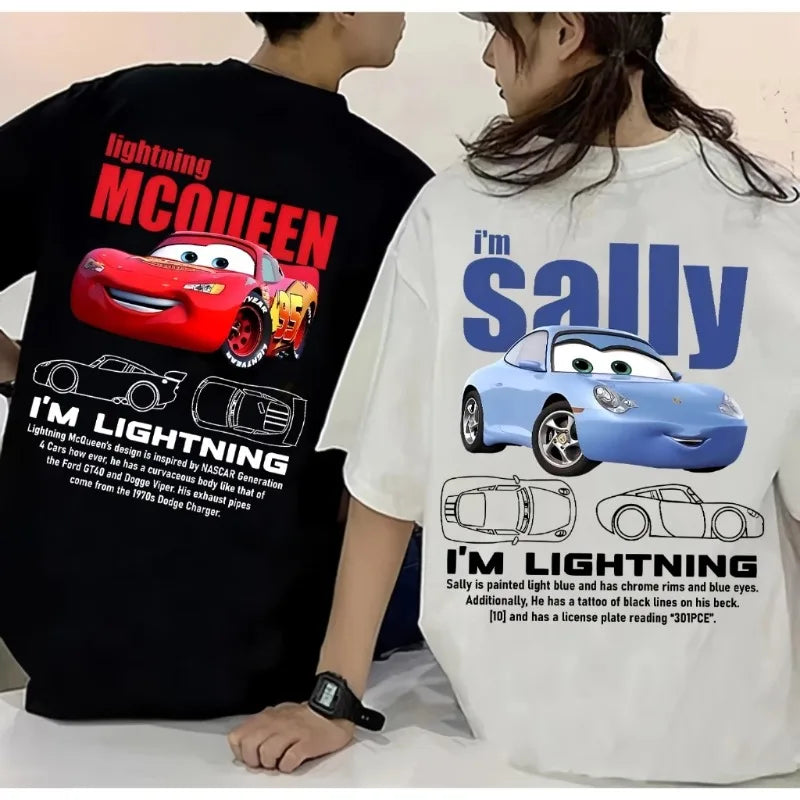 Summer New Lightning Mcqueen and Sally Printed Couple T-shirt Sally and Mcqueen Casual Cute Women's T-shirt Casual Tee Tops