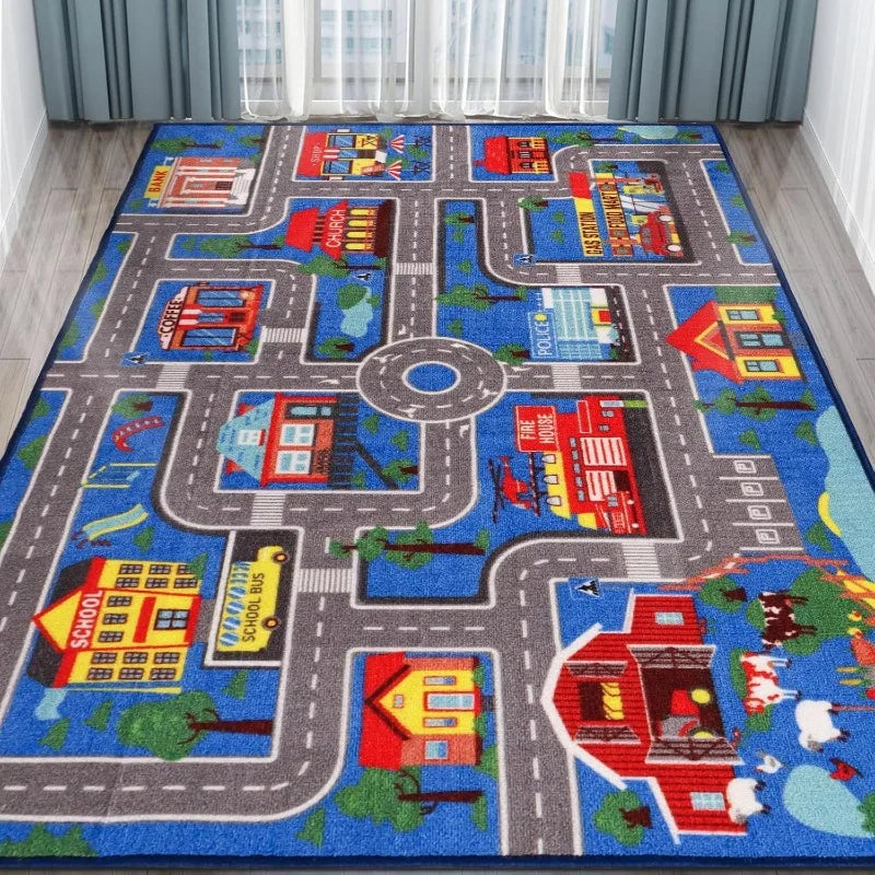 Boy and Girl Game Carpet Blue Pink Green Soft Climbing Mat Urban Road Rail Transit Carpet Office Children's Room Decoration