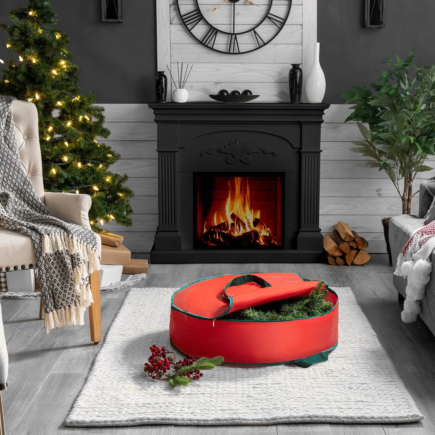 Durable Foldable Christmas Wreath Storage Bags Waterproof Dustproof Round Decoration Storage Bag with Handles Storage Bag