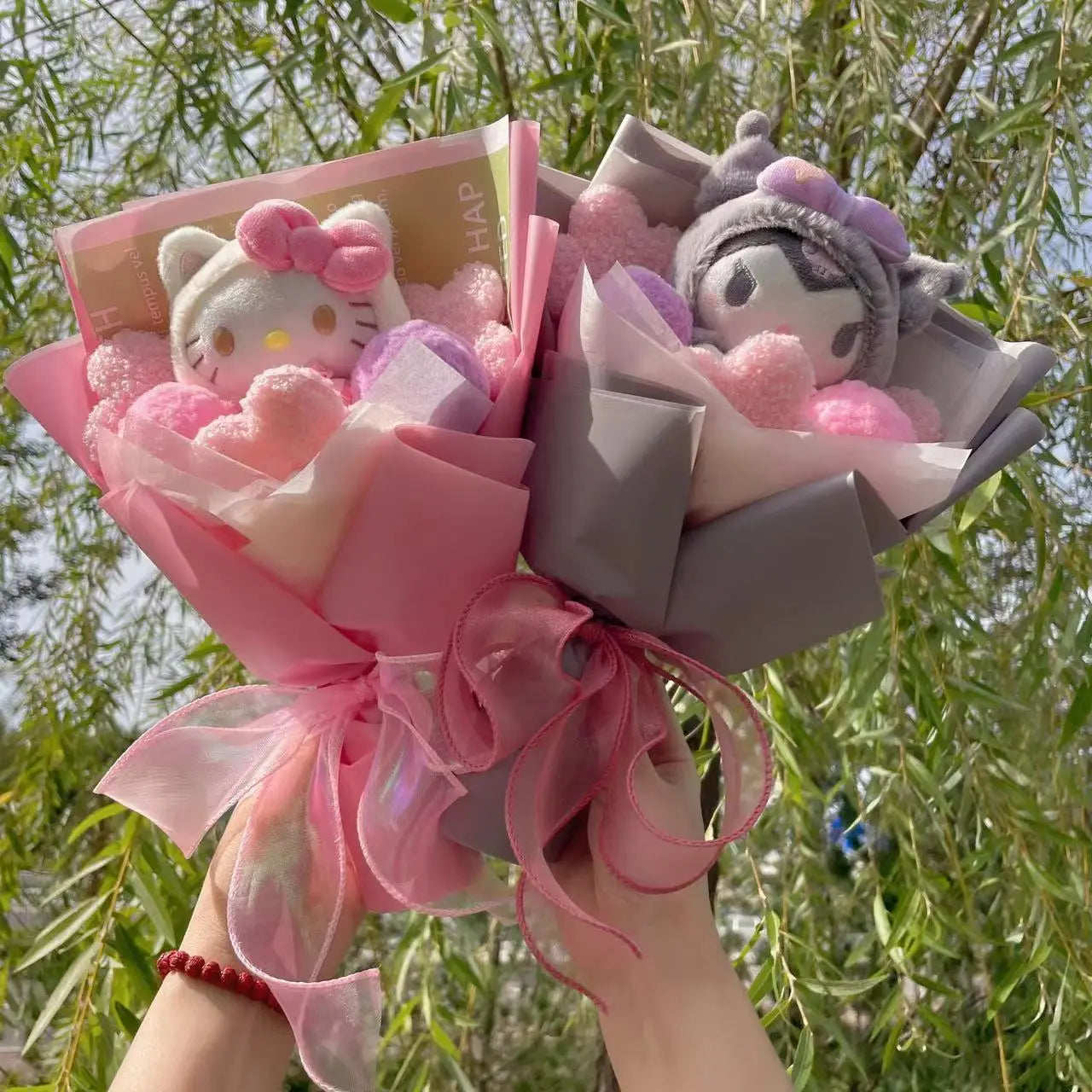 Kawaii Hello Kitty Cat Dolls With Artificial Flowers Creative Bouquet Christmas Valentine Birthday Graduation Gifts