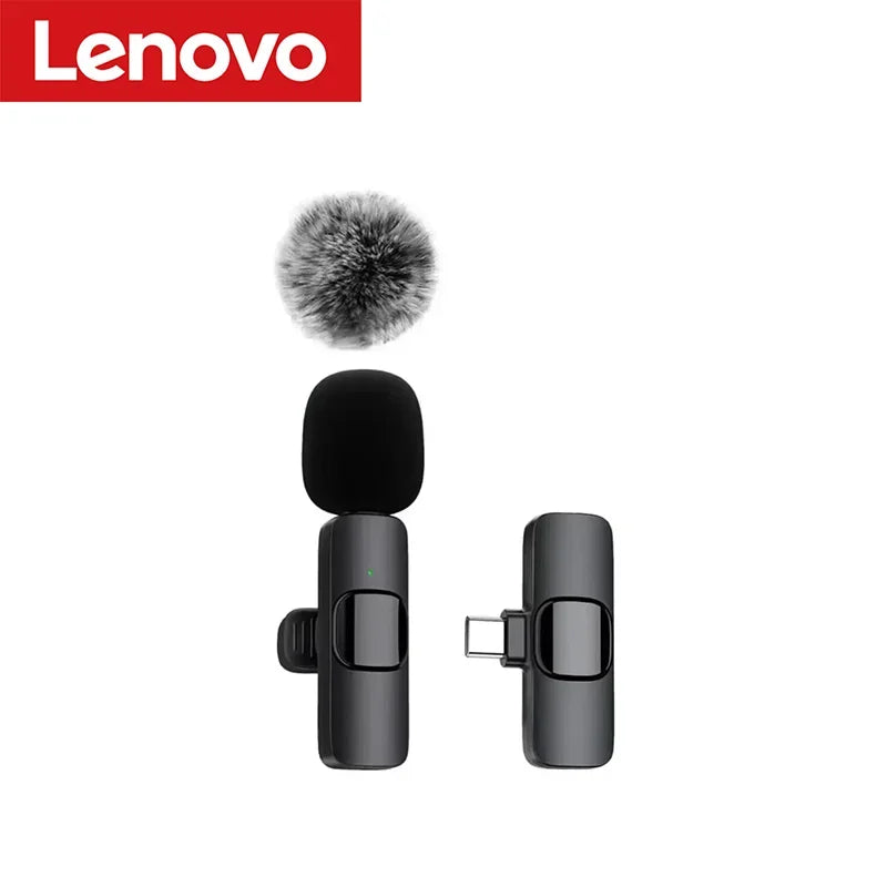 Lenovo 2 In 1 Portable Wireless Lavalier Microphone for Live Broadcast Gaming Audio Video Recording iPhone Android Mini Mic
