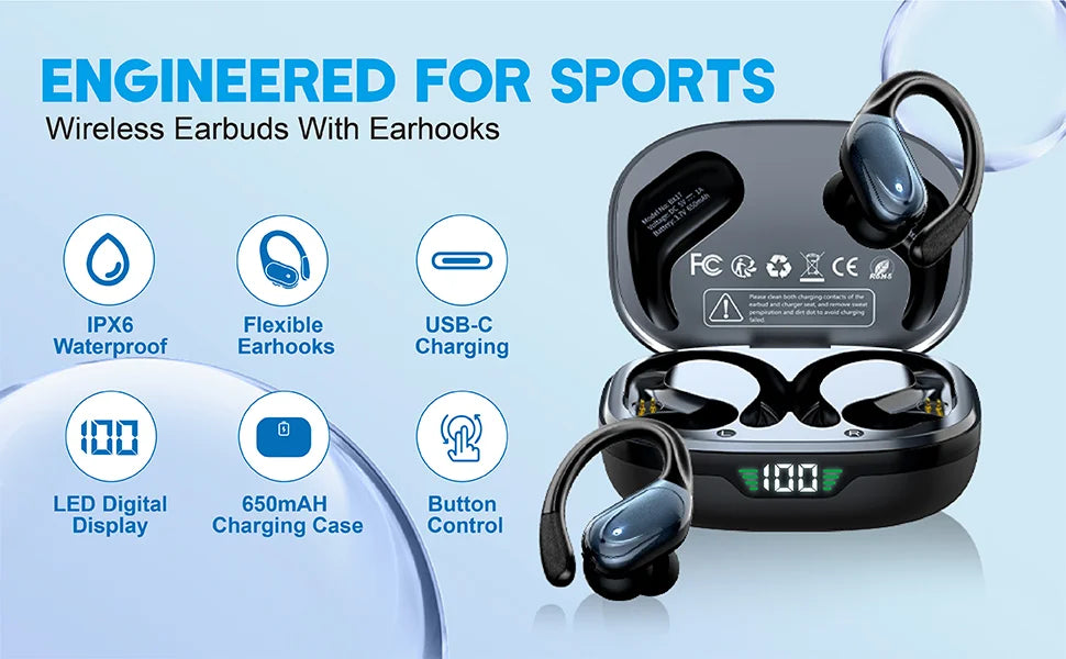 BX17 Bluetooth Earphones Tws Ear Hook Bluetooth 5.3 Running Sports Stereo Buttons Control With Microphone Wireless Headphones
