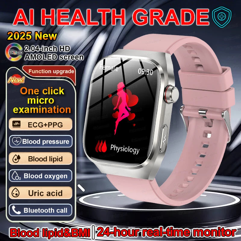 2025 New ECG+PPG Clock Smartwatch Men Uric Acid Blood Pressure Blood Oxygen Body Analysis Heart Health Monitor Smart Watch lady