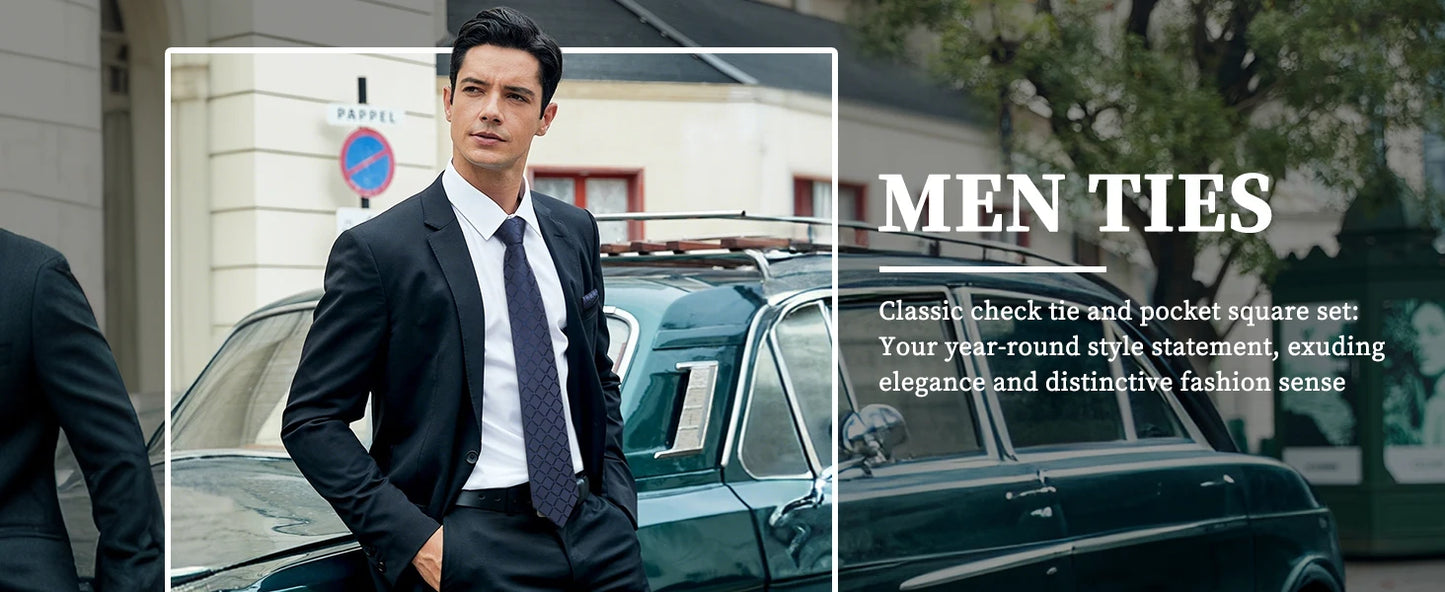 Classic 100% Silk Men's Ties In Gift box 8cm Plaid Dot Striped Business Necktie Handkerchief Cufflinks Wedding Party Tie Set