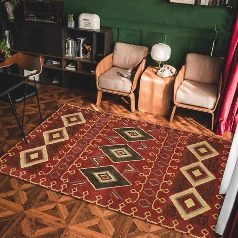 VIKAMA Bohemian Machine Washable Living Room Carpet Soft Non-Slip Ethnic Style Bedroom Cloakroom Carpet Foldable Home Decor