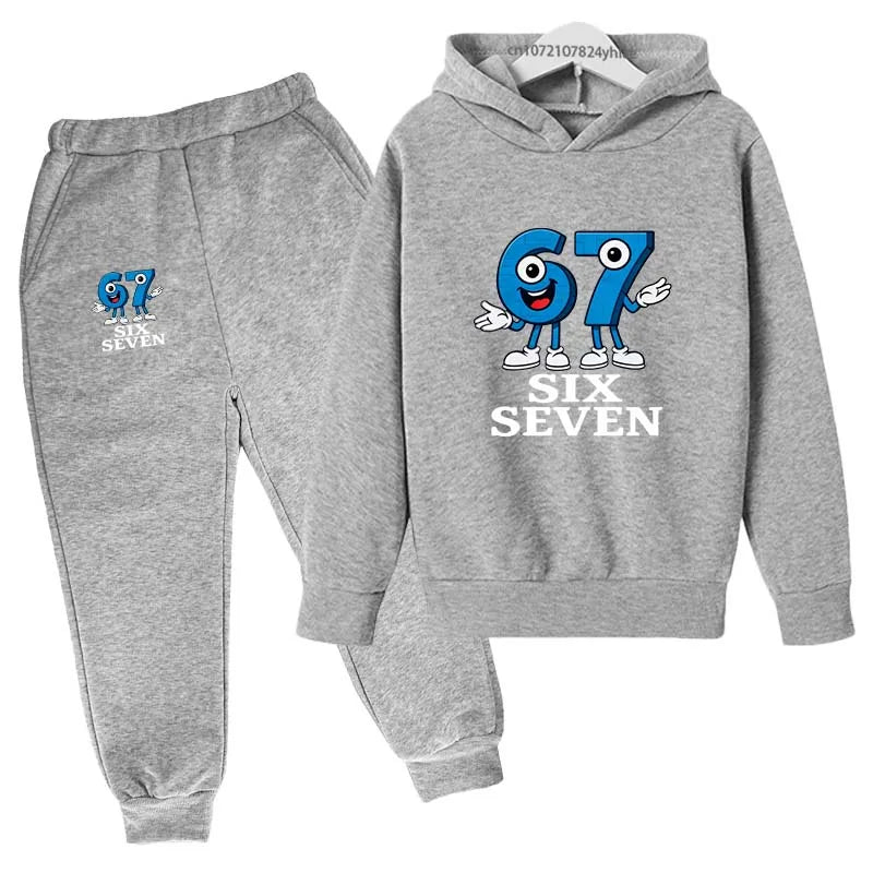 Six Seven Funny Number Cartoon Print Kids Spring Autumn Casual 2Pcs Hoodie+Jogging Pants Tracksuits 2-13Years Boys Girls Clothes