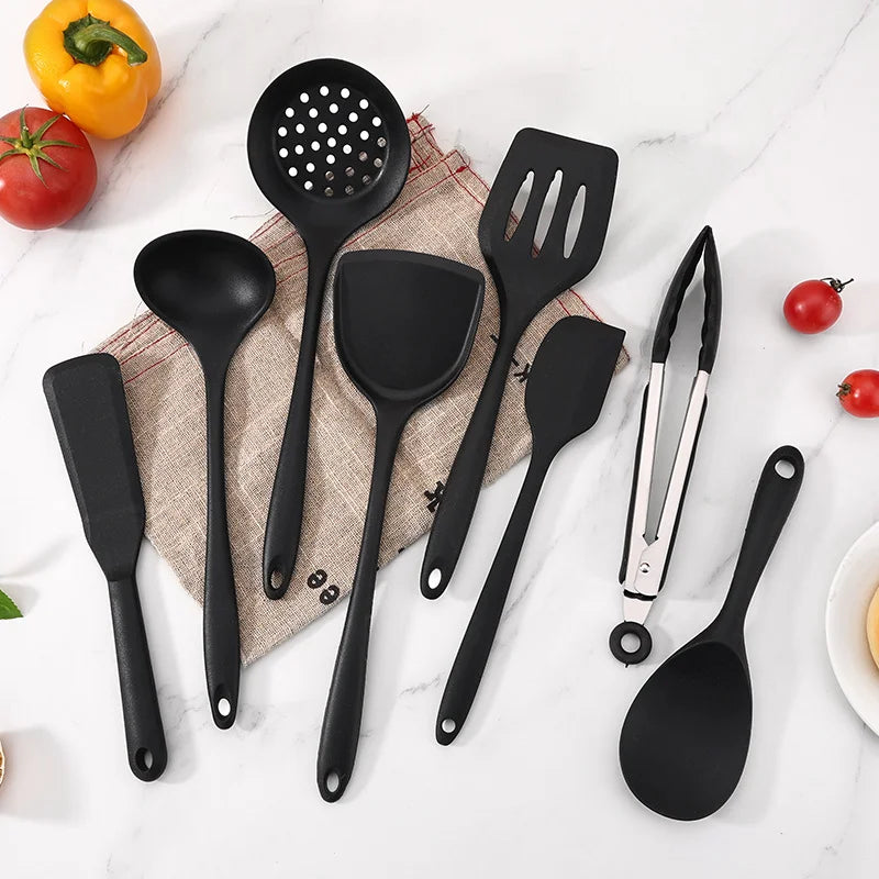 1/10PCS Food-Grade Silicone Kitchen Tools Set, Heat-Resistant Slotted Spoon for Non-Stick Cookware & Hot Pot, Multi-Use Strainer