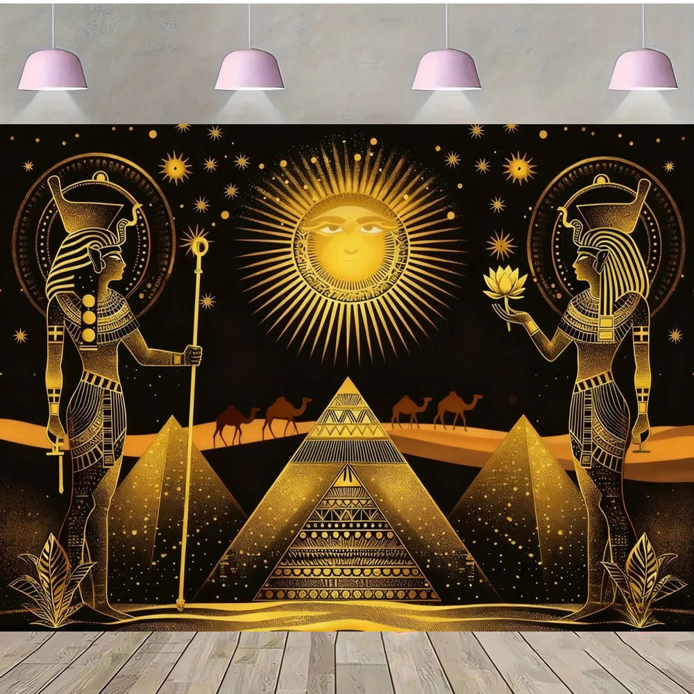 Pyramid God Art Gold Element Theme Birthday Banner Photography Background, Adult Birthday Party Decoration Photography Backdrop