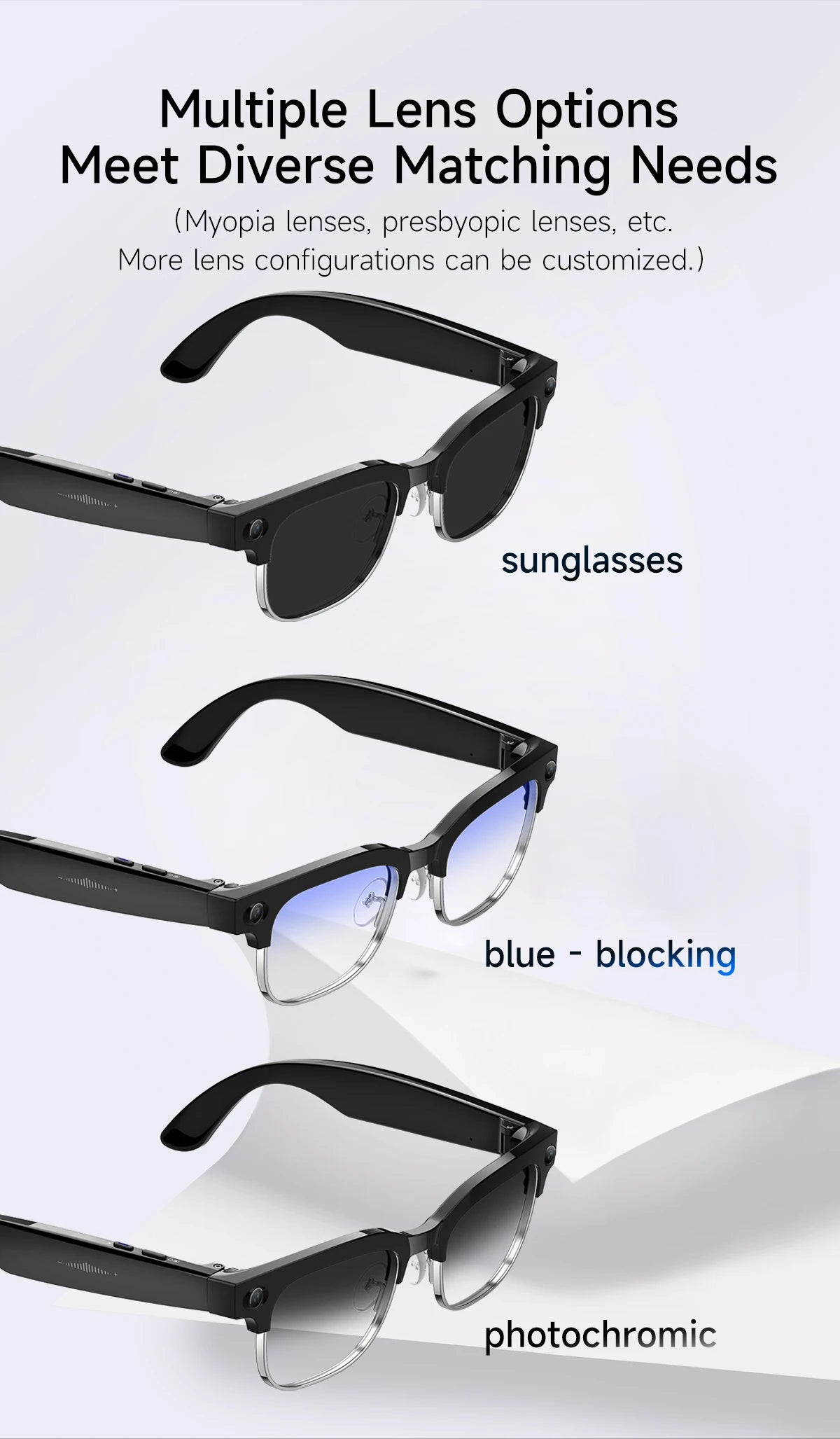 2026 New AI Smart Glasses 4K 8MP HD Camera Video 1080P 100+ Languages Translation WiFi Sunglasses Bluetooth Call Music Men Women