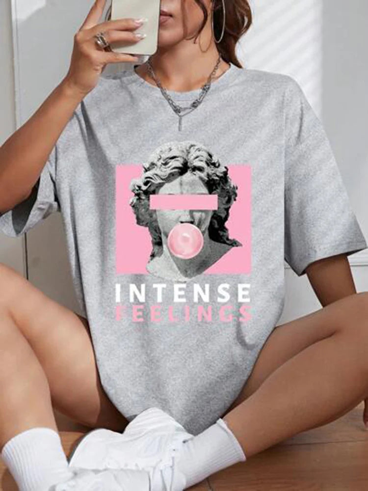 2025 Summer Loose Women's T-Shirt High Quality O Neck Sculpture Letter Pattern Short Sleeve Women's Short Sleeve T-Shirt CCXX120