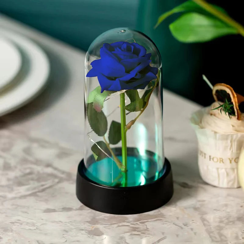 Artificial Rose Flowers Eternal Rose LED Light Foil Flower in Glass Cover Simulation Rose Flower Christmas Valentine's Day Gifts