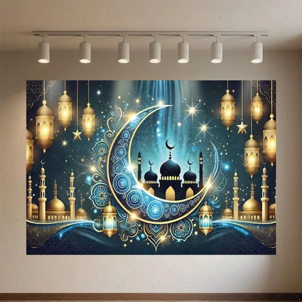 Background of The Moon Mosque Themed Party During Eid Fitr, Islamic Muslim Karim Ramadan Party Decoration Photography Background