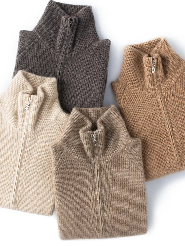 Autumn and winter women's clothing 100% pure cashmere collar thick knit zipper cardigan oversized coat sweater long sleeve loose