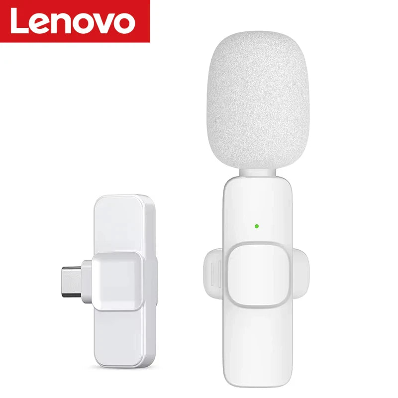 Lenovo Pink Wireless Lavalier Microphone Phone Portable Audio Video Recording Vlog Microphone for iPhone Android PC Live Gaming