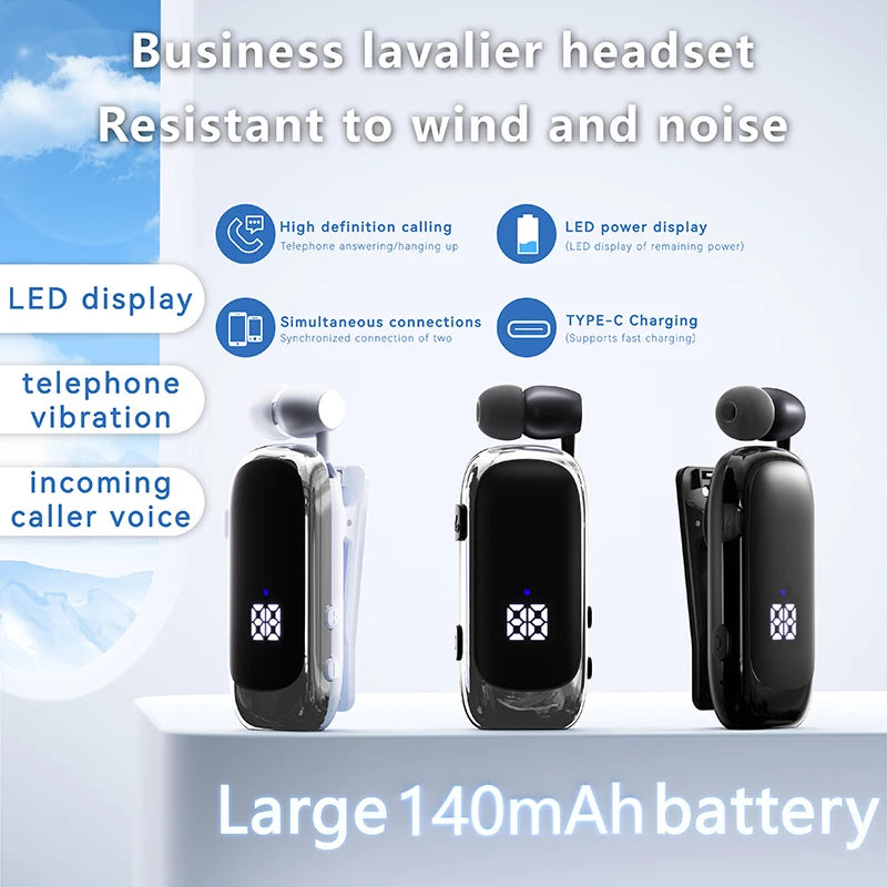 K88 Lavalier Business Bluetooth 5.4 Headphone Talk/Music Time 20 Hours,LED Digital Display,Noice Cancelling Wireless Earphones