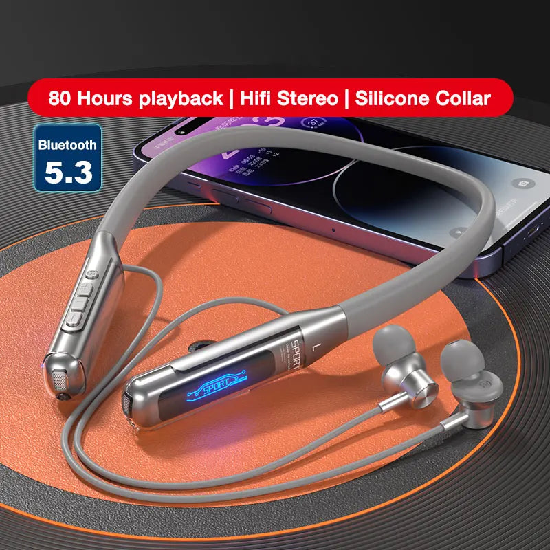 EARDECO 80 Hours Endurance Bluetooth Headphone with Microphone Wireless Headphones Bass Stereo Neckband Earphones Bluetooth 5.3