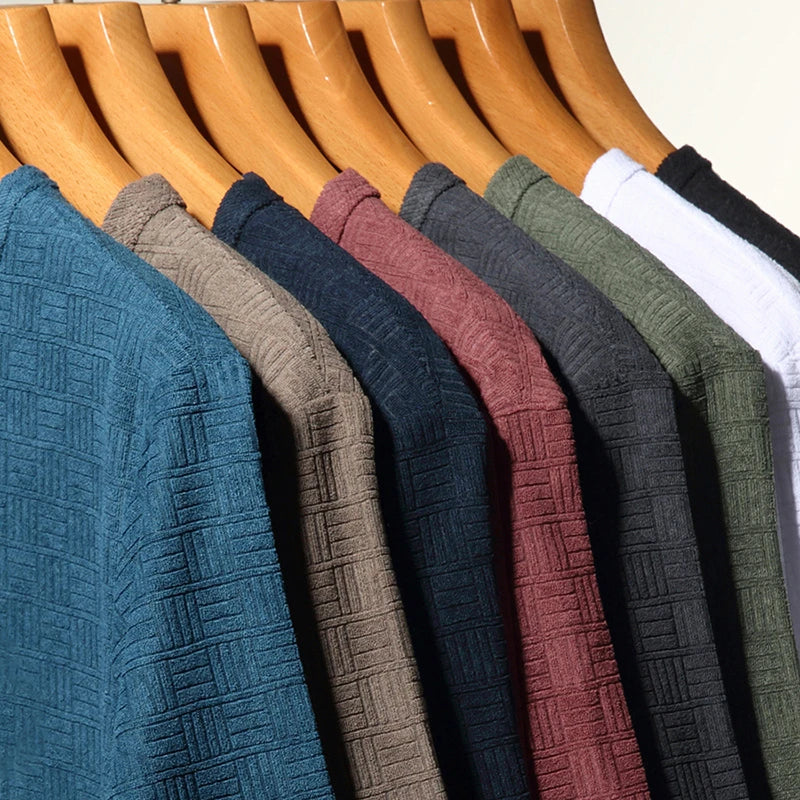 8 Colour New Men's Casual Jacquard Short Sleeved Round Neck T-shirt Fashion Top
