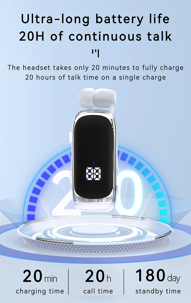 K88 Lavalier Business Bluetooth 5.4 Headphone Talk/Music Time 20 Hours,LED Digital Display,Noice Cancelling Wireless Earphones