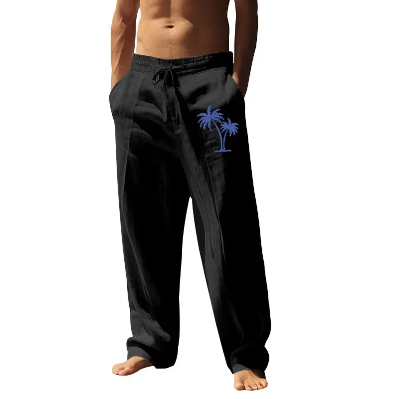 2025 Men's Coconut Printed Breathable Cotton and Linen Loose Casual Sports Pants