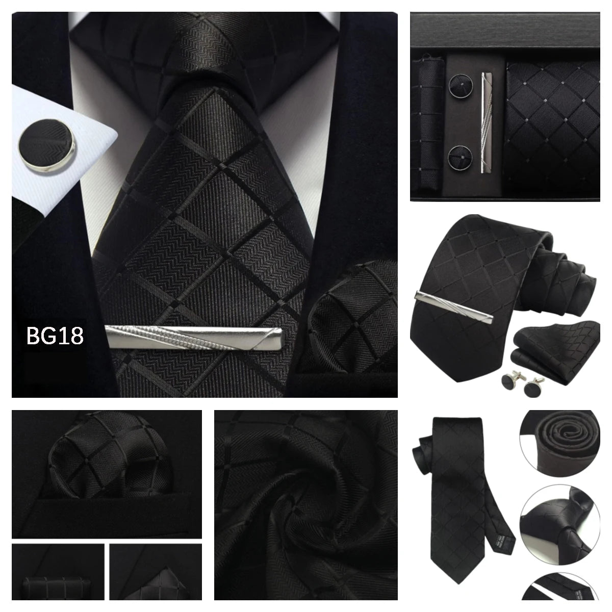 Classic 100% Silk Men's Ties In Gift box 8cm Plaid Dot Striped Business Necktie Handkerchief Cufflinks Wedding Party Tie Set