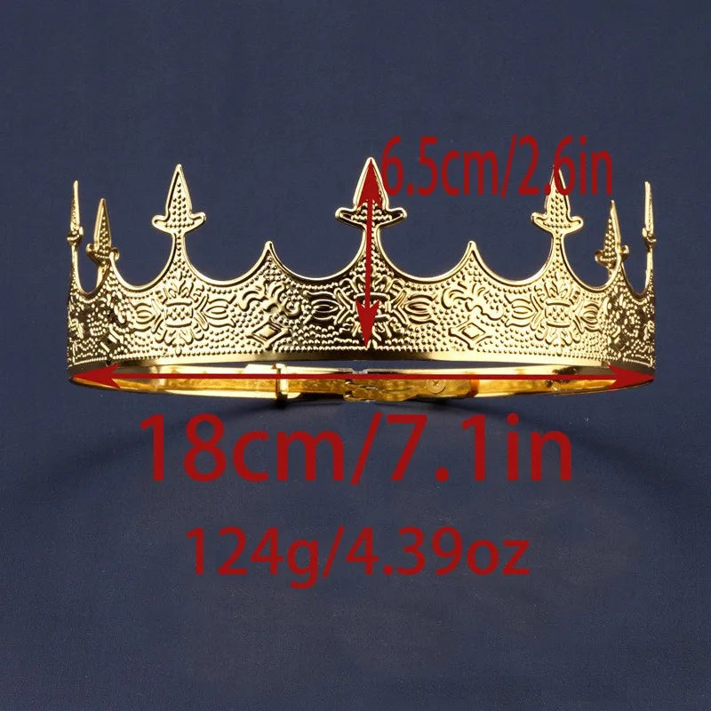 Royal Men's Round Crown Prince Crown Wedding Birthday Ball Party Halloween Decoration Bride Universal