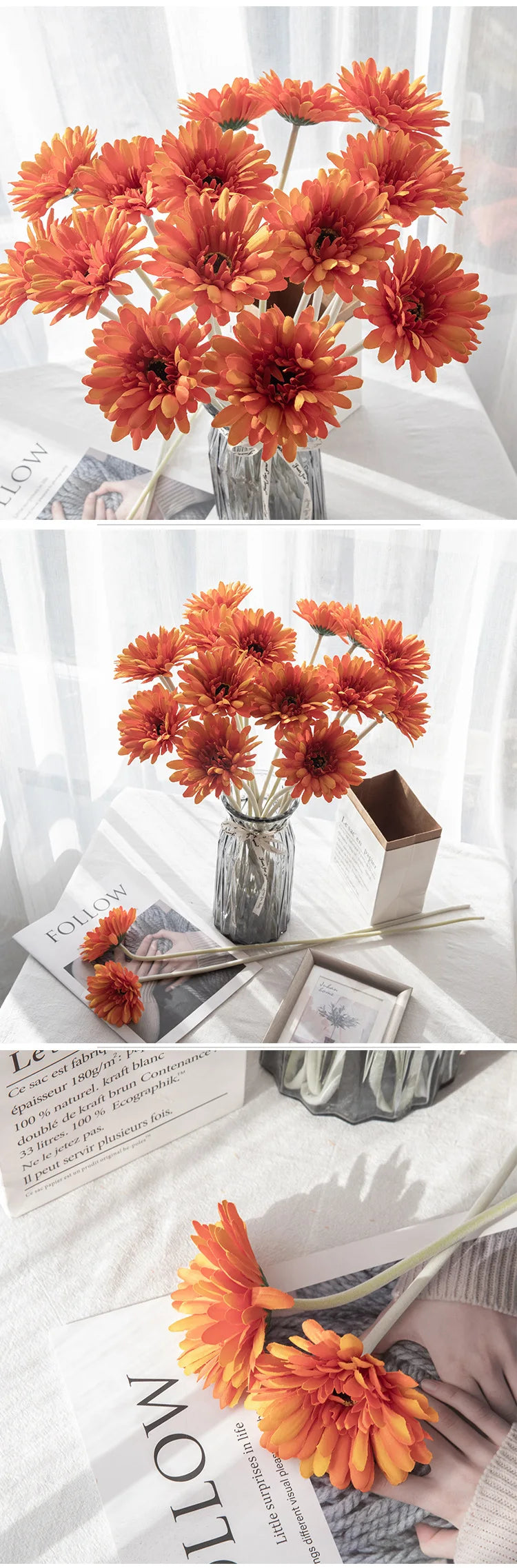 1piece 55cm Artificial Gerbera Flower Branch Wedding Garden Decoration Fake Silk Sunflower Party Home Decoration Accessories