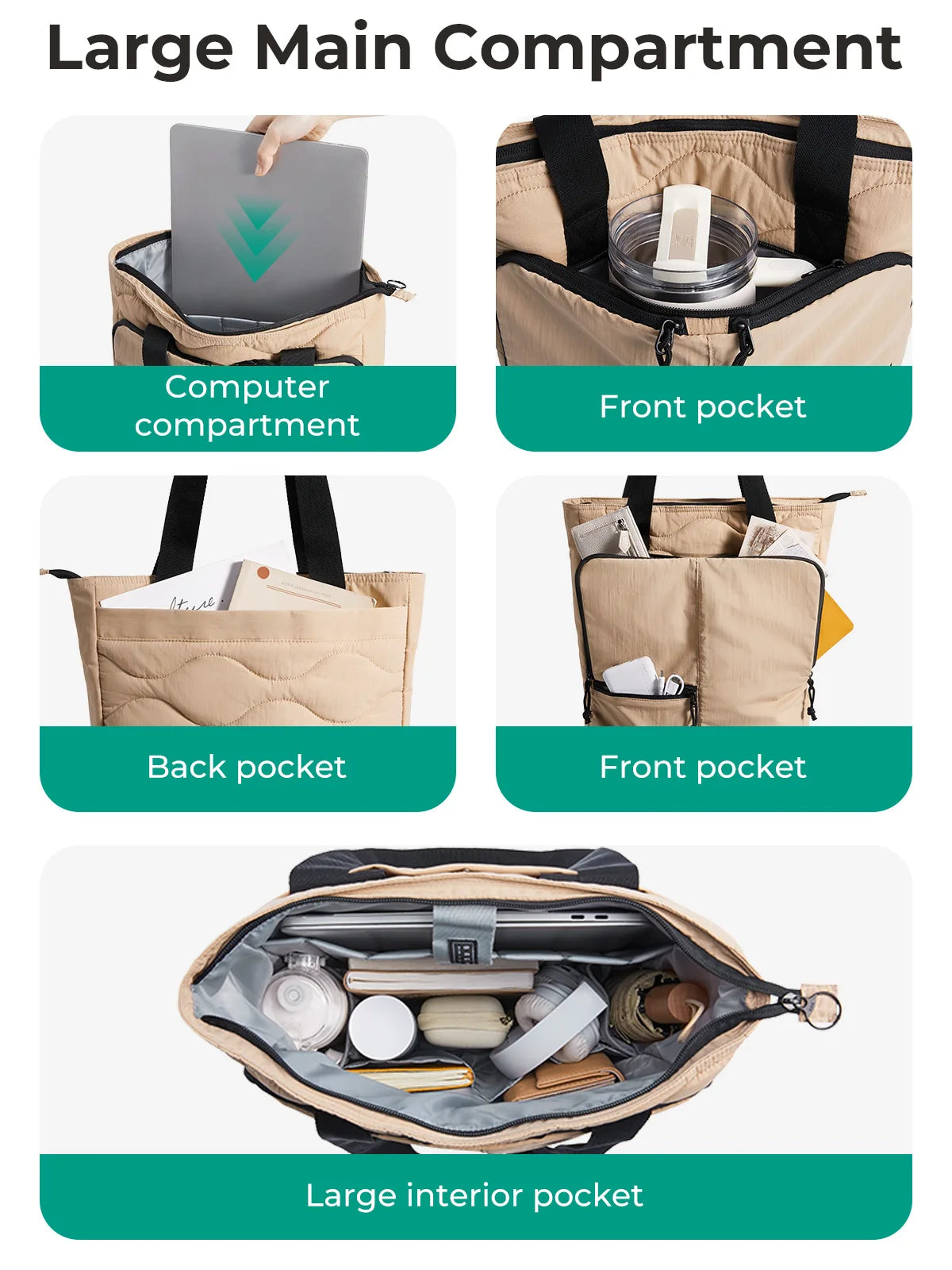 BAGSMART Large Capacity College Tote Bag Commuting Women's Handbag 15.6 inch Laptop Bag for Business Travel Commuting