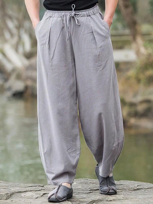 Baggy Cotton Linen Pants Men Casual Wide leg Oversize Jogger Trousers Vintage Drawstring Sport Sweatpants Male 2025