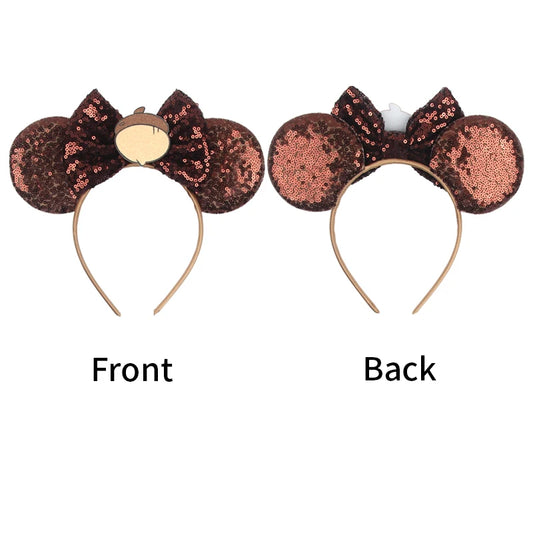 2025 Mickey Mouse Ear Headband Chip and Dale Bow Sequin Hairband Women Hair Hoop Birthday Gift Adult/Child Cosplay Accessories