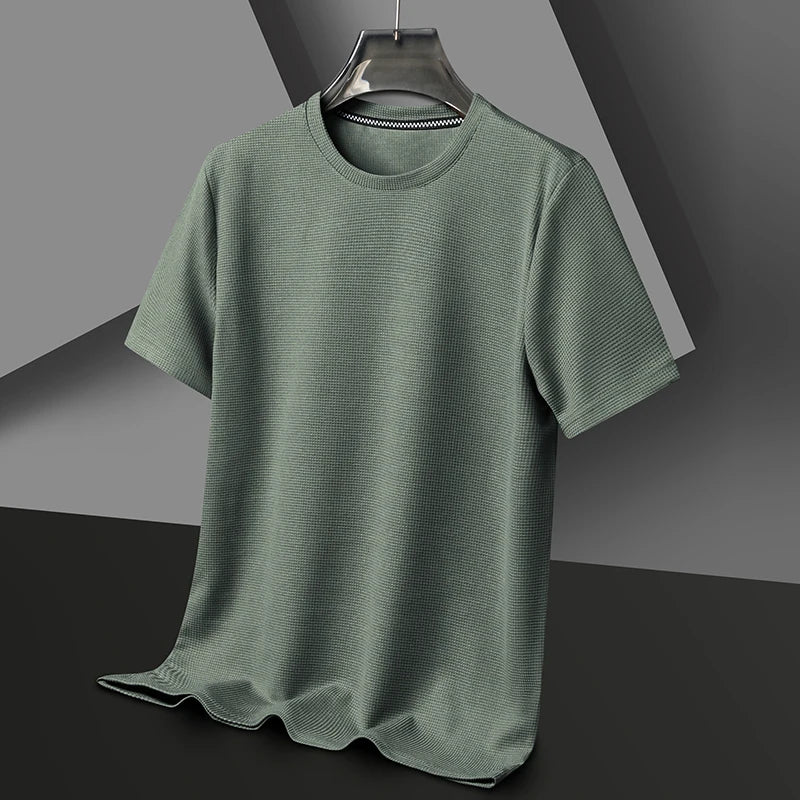 Men's Waffle Knit Short Sleeve T-Shirt Casual Solid Color Crew Neck Soft Comfortable Top for Summer