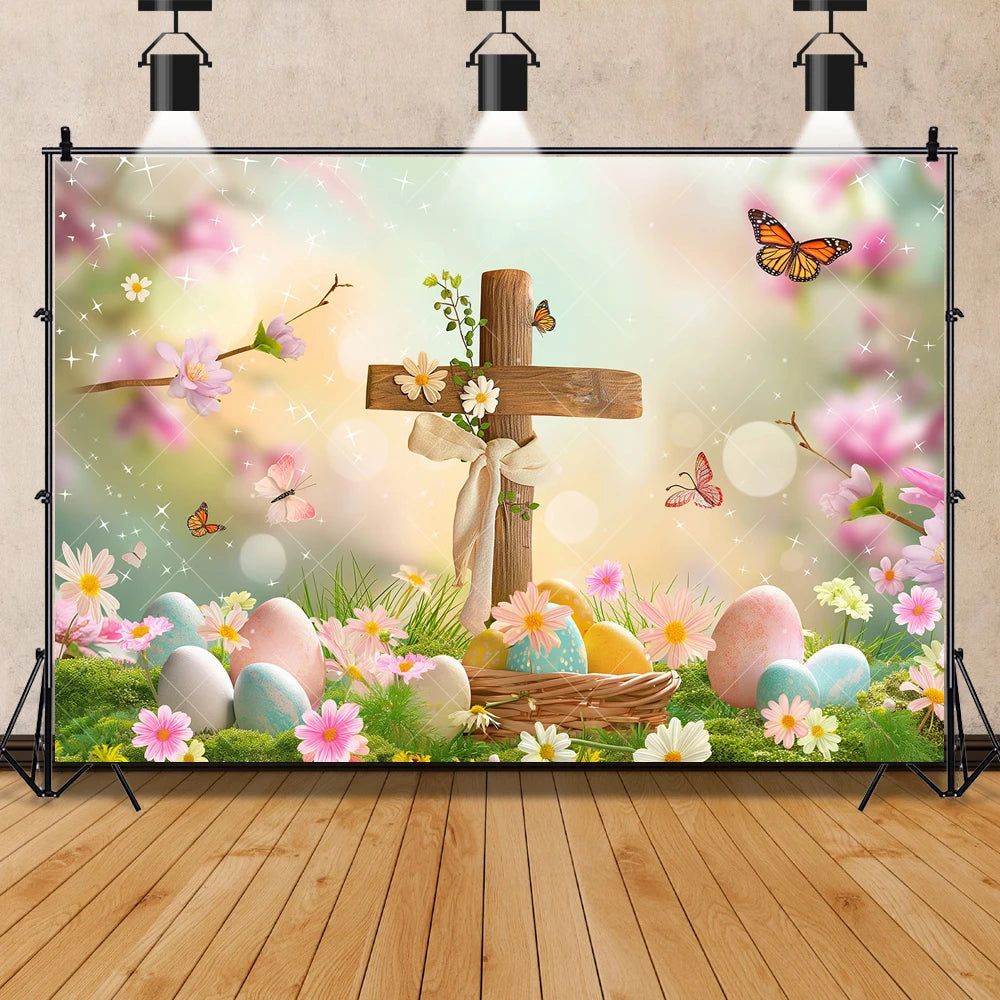 Easter Jesus Communion Cross Theme Banner Shooting Background Cloth, Children Birthday Decoration Photography Studio Background