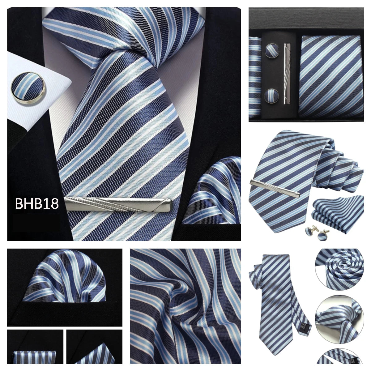 Classic 100% Silk Men's Ties In Gift box 8cm Plaid Dot Striped Business Necktie Handkerchief Cufflinks Wedding Party Tie Set